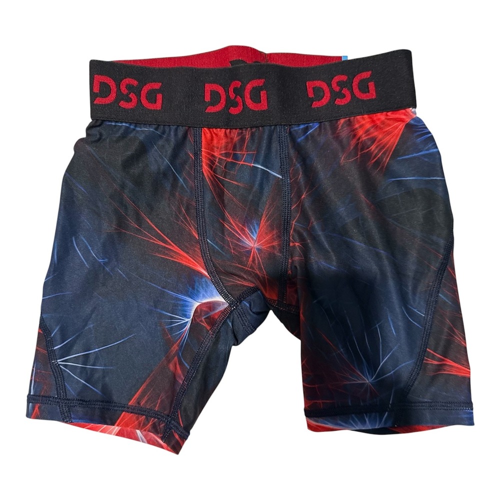DSG Boys Print Compression Shorts Multi Streaks Red Blue Black Small NWT